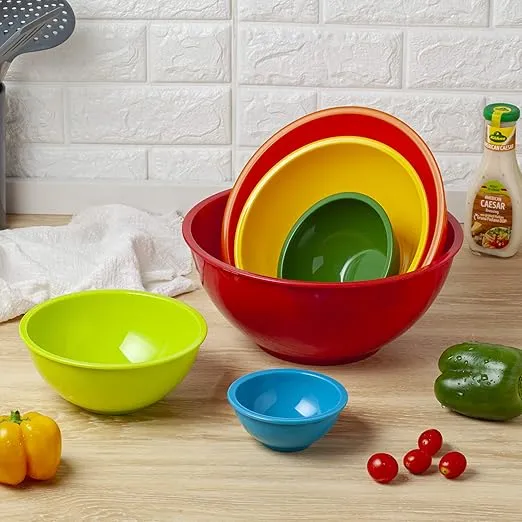YIHONG 6 Pcs Plastic Mixing Bowls Set, Colorful Serving Bowls for Kitchen, Ideal for Baking, Prepping, Cooking and Serving Food, Nesting Bowls for Space Saving Storage, Rainbow