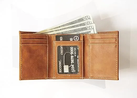 NFL New York Giants Men's Trifold Brown Wallet- Premium Laser-Engraved NFL Team Logo on Vegan/Faux Leather- Minimalist Design Includes ID Window and Credit Card Holder- Ideal Men's Gift