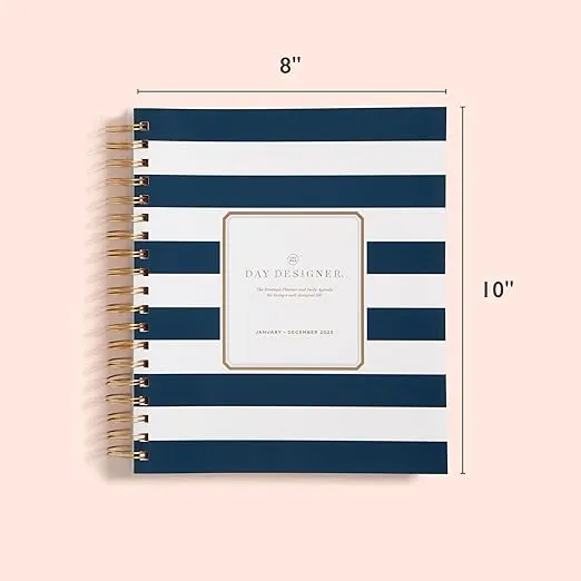 Blue Sky Planning Calendar, January 2025- December 2025, Day Designer Rugby Stripe Navy, Daily/Monthly Layout, Safety Wirebound (Rugby Stripe Navy- 2025, 8" x 10")