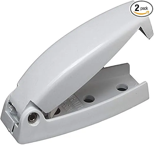 RV Designer E211, Plastic Rounded Baggage Door Catch, White, 2 Per Pack, Compartment Hardware