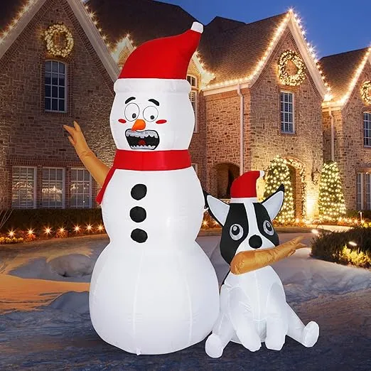 6FT H Christmas Inflatable Snowman and Dog with Build-in LED Lights, Blow up Christmas Inflatable Outdoor Indoor Decorations Large Party Yard Decoration