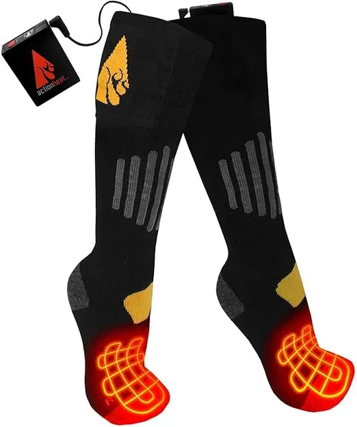 ActionHeat 3.7V Rechargeable Heated Socks - Warm Socks with Heated Toes, Built-in Heating Panels