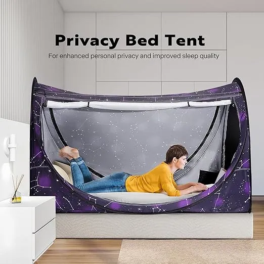 VIVOHOME Pop-Up Bed Tent Twin Size, Privacy Bed Canopy with 4 Doors and Mosquito Mesh, Breathable Sleeping Tent for Kids and Adults