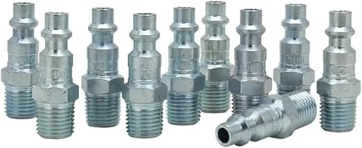 Milton Industrial Air Plug, M-STYLE, 1/4" MNPT, Air Compressor Fitting, Air Hose Quick Connect Fitting, 727 (Pack of 10)