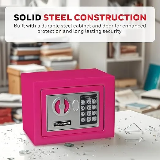 Honeywell Safes & Door Locks - Bolt Down Small Safe Box with Digital Lock for Home - Steel Security Electronic Lock Box - Cabinet & Door Design Safe with 2 Keys - 0.17-Cubic Feet - Pink - 5005P