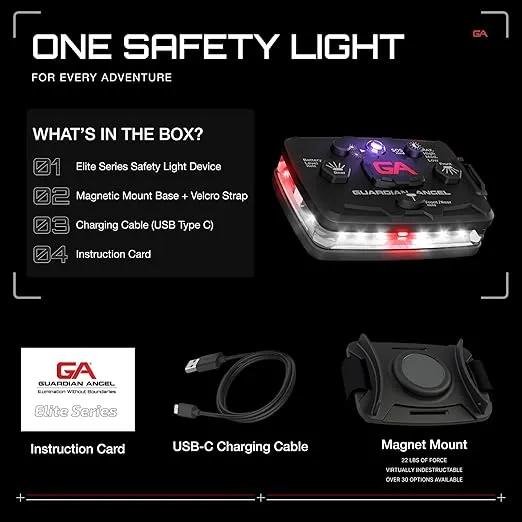 Guardian Angel Elite Series Safety Light, Infrared-Hybrid - White Front & Red Rear - Rechargeable, Magnetic, Hands-Free Wearable LED Flashlight for Law Enforcement, First Responders, & Firefighters