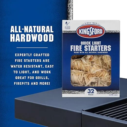 Kingsford Quick Light Fire Starters | Wooden Fire Starters Made with All Natural Hardwood for Grilling, Campfires, & Outdoor Fireplaces | 32 Count Fire Starter Rolls - 24 Pack
