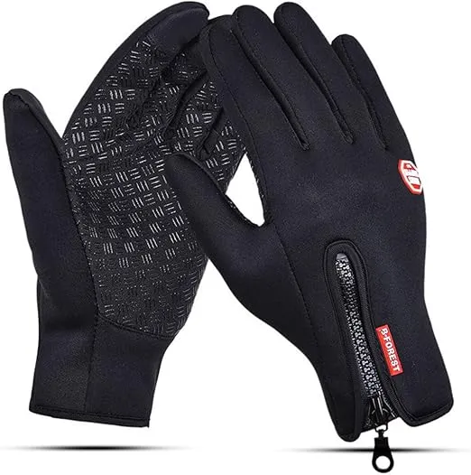 Lyna Cycling Skiing Skating Gloves, Adjustable Waterproof Touchscreen Bike Gloves in Winter Outdoor for Men or Women (L), Black