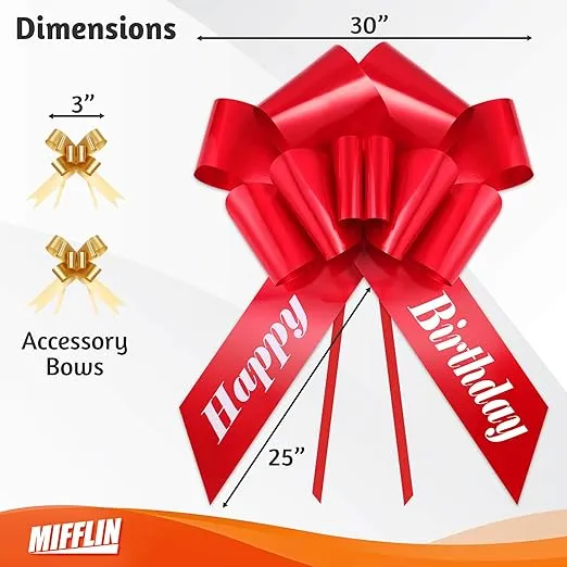 MIFFLIN-USA Happy Birthday Bow, Giant Car Bow (Matte Red, 30 inch) Big Gift Bow, Giant Bow for Car, Birthday Bow, Huge Car Bow, Car Bows, Big Red Bow, Bow for Gifts, Gift Wrapping Car Decor