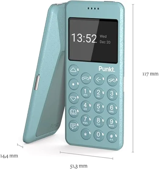 Punkt. MP02 4G LTE Minimalist Mobile Phone - Unlocked Cell Phone with Nano-SIM, Wi-Fi Hotspot, 2GB RAM+16GB Storage, Bluetooth, Digital Security, Multiband - Light Blue