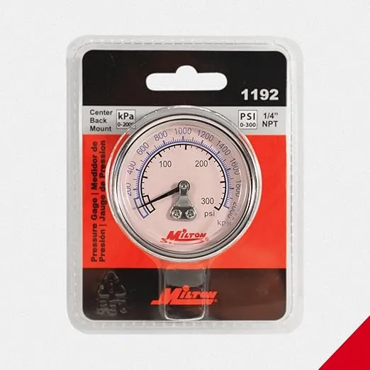 Milton High Pressure Dial Gauge, Brass, 1/4" NPT (1192)