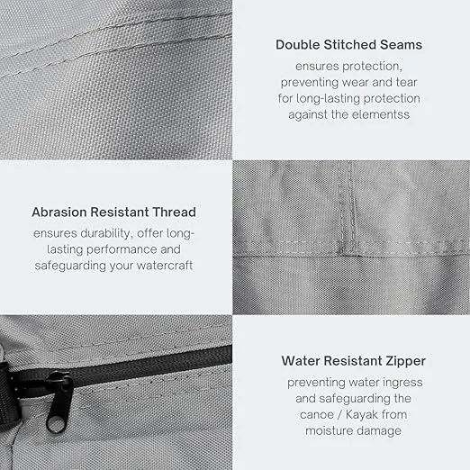 Canoe Cover Kayak Cover; Waterproof UV Resistant Marine Grade Polyester Canoe Kayak Boat Full Storage Cover fits 9 ft-10 ft Long, 96 Inches Girth Gray Color