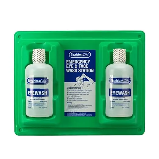PhysiciansCare Wall-Mountable Eyewash Station with 2 Bottles of Eye Wash Solution, 32 oz Each