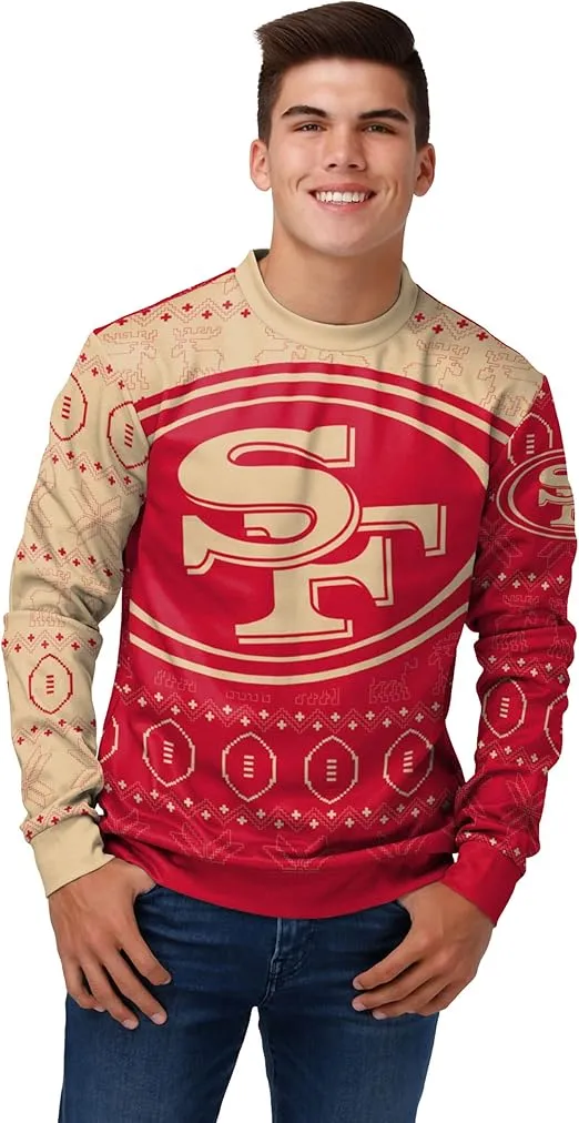 FOCO Men's NFL Printed Primary Logo Lightweight Holiday Sweater