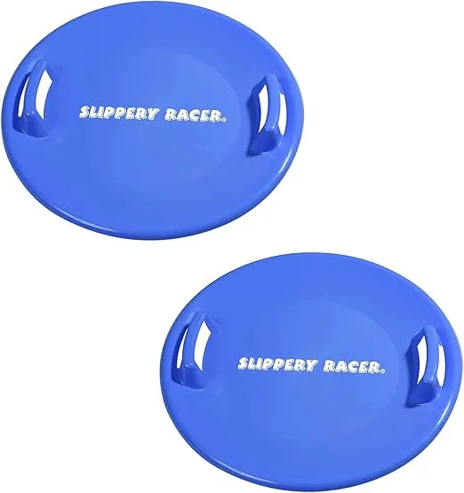 Slippery Racer Heavy-Duty Cold Resistant Downhill Pro Plastic Outdoor Winter Saucer Disc Snow Sled with Handles.