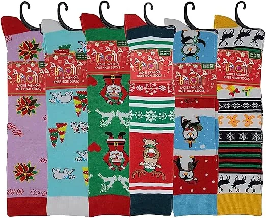 6 Pairs Women's Fancy Design Multi Colorful Patterned Knee High Socks