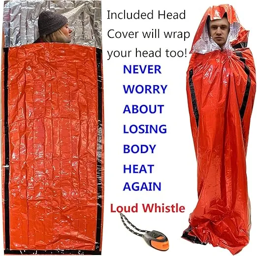 Emergency Sleeping Bag Survival Bag 2 Pack | Survival Sleeping Bag Emergency Sleeping Bags Emergency Bivy Sack | Portable Emergency Blanket Survival Gear Emergency Bivvy Thermal Sleeping Bag Camping