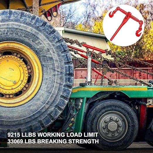 VEVOR 9215LBS 3/8" – 1/2" Ratchet Binders 9,215 LBS Secure Working Load, G70 Hooks and Adjustable Length, for Grade 70-80 Chains, Tie Down, Hauling, Towing, 4-Pack, Red