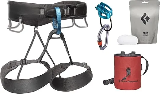 Black Diamond Mens Momentum Rock Climbing Harness - Complete ATC-XP Package