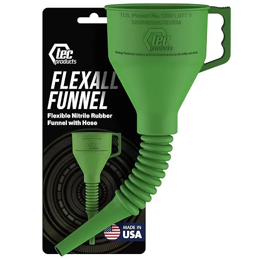 FlexAll Funnel - Long Flexible Funnel with Hose for Automotive Use - Nitrile Rubber Funnel with Handle for Oil Change and Transmission Fluid - Gas, Diesel, Oil Funnel for Cars