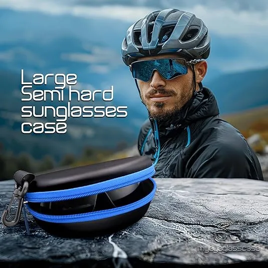 MyEyeglassCase Sports Sunglasses Case and Slim wallet Semi hard large glasses case w/belt clip soft pouch & cloth