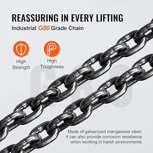 VEVOR 2 Ton Hand Chain Hoist 10 FT Come Along, 4400 lbs Capacity G80 Galvanized Carbon Steel with Double-Pawl Brake, Auto Chain Leading & 360° Rotation Hook, for Garage Factory Dock