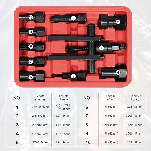 Bearing Puller - Motorcycle Blind Hole Bearing Puller Tool Kits with Instructions, 8-25MM Motorcycle Wheel Inner Bearing Removal Puller Tool Set, Pack of 10
