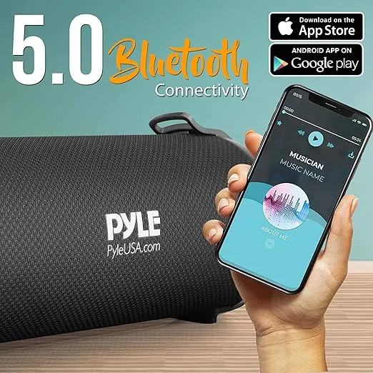 Pyle Wireless Portable Bluetooth Boombox Speaker - 100 Watt Rechargeable Boom Box Speaker Portable Music Barrel Loud Stereo System with AUX Input, MP3/USB/SD Port, Fm Radio, 2.5" Tweeter PBMSPG3BK