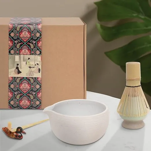 Artcome Japanese Matcha Tea Set, Matcha Bowl with Pouring Spout, Tea Tray, Bamboo Whisk, Ceramic Whisk Holder, Handmade Matcha Ceremony Kit For Japanese Tea Ceremony (10Pcs)