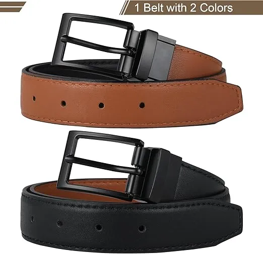 AWAYTR Reversible Kids Belts for Boys - Black and Brown Leather Belt for School Uniform Casual Jeans