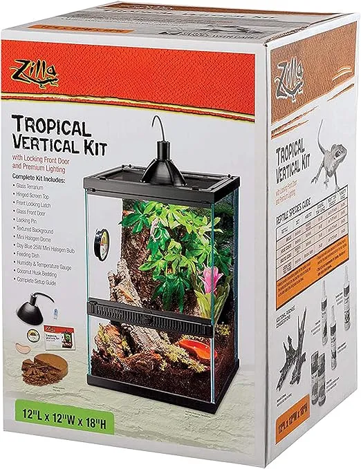 Zilla Tropical Vertical Habitat Starter Kit for Small Tree Dwelling Reptiles & Amphibians Like Geckos and Frogs 11 GAL
