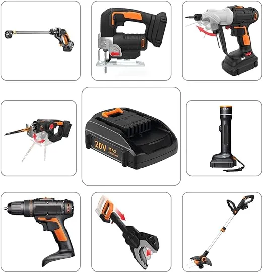 Replacement 20V Battery and Charger Starter Kit, WA3520 Lithium Battery and Charger WA3742 with 20-Volt Cordless Power Tools