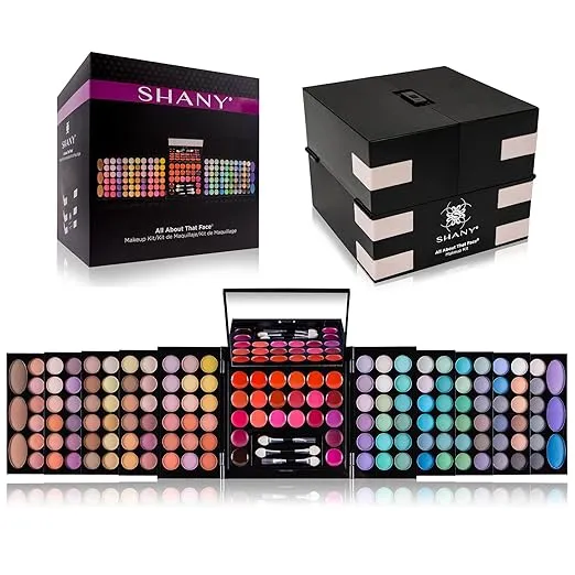 SHANY All About That Face Makeup Kit - All in one Beginner Makeup Set - Eye Shadows, Lip Colors, Face Makeup, Cosmetics applicators & More.
