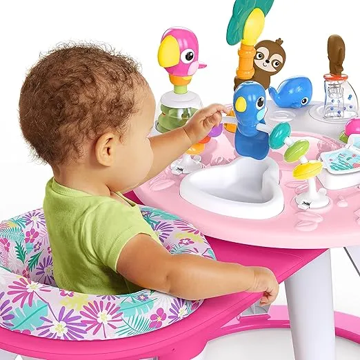 Bright Starts Around We Go 2-in-1 Baby Walker, Discovery Activity Center and Table, Tropic Coral, Ages 6 Months+