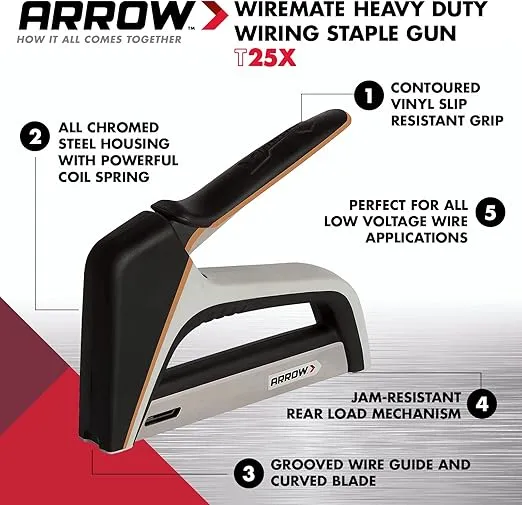 Arrow T25X Heavy Duty Staple Gun for Low Voltage Cables and Wires, Christmas and Holiday Lights, and Lighted Decorations