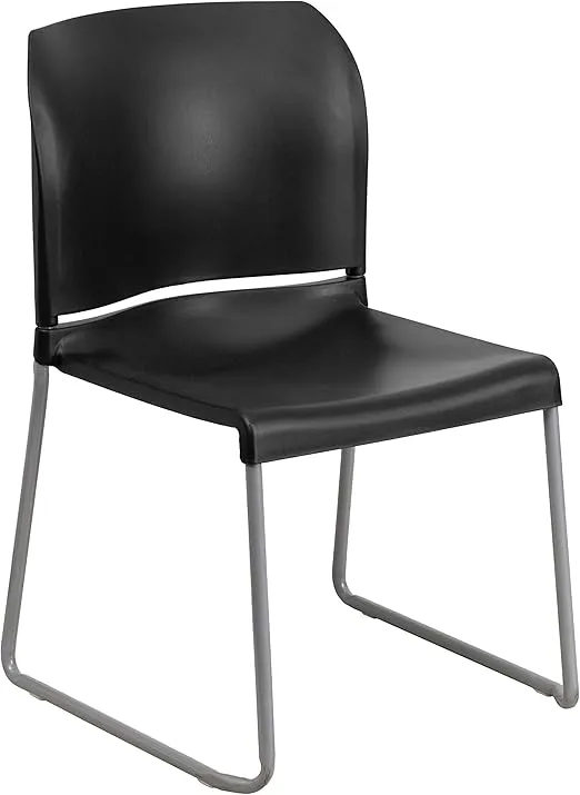 Flash Furniture Hercules Series Contoured Stacking Chairs for Waiting Rooms and Offices, Ergonomic Lobby Chairs with Curved Back, Set of 5, Black