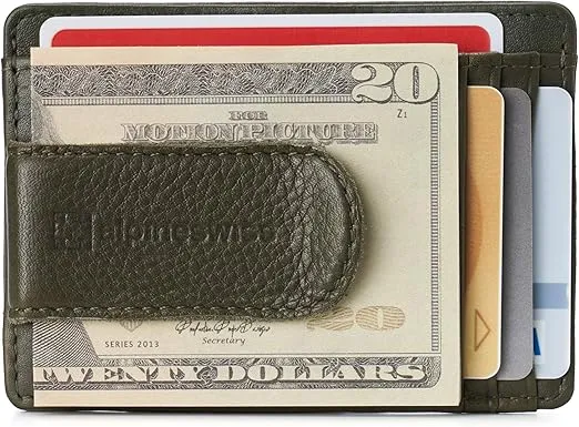 Alpine Swiss RFID Dermot Money Clip Front Pocket Wallet For Men Leather Comes in a Gift Box