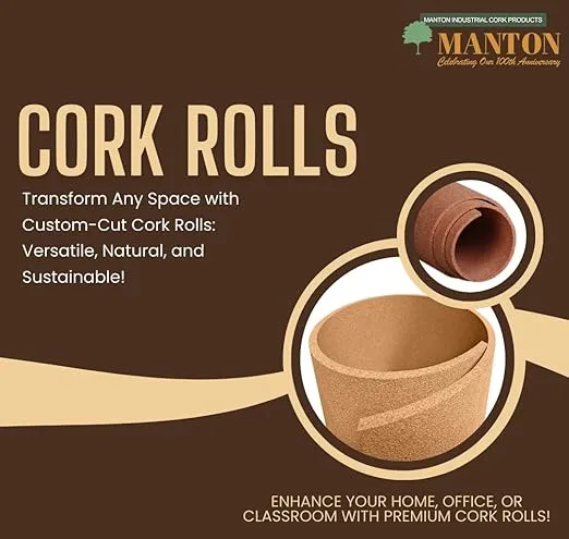 Cork Roll - 4' x 12' x 3/8" - Manton Cork Premium Facing Grade Material - 100% Natural