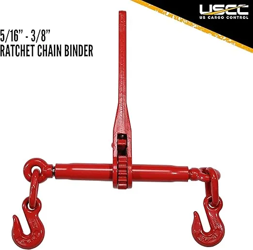 US Cargo Control Chain and Ratchet Binder Set- 5/16 Inch x 16 Foot Grade 70 Chain, Easily Secure Heavy Loads to A Truck Or Flatbed Trailer, 4,700 Pound Working Load Limit