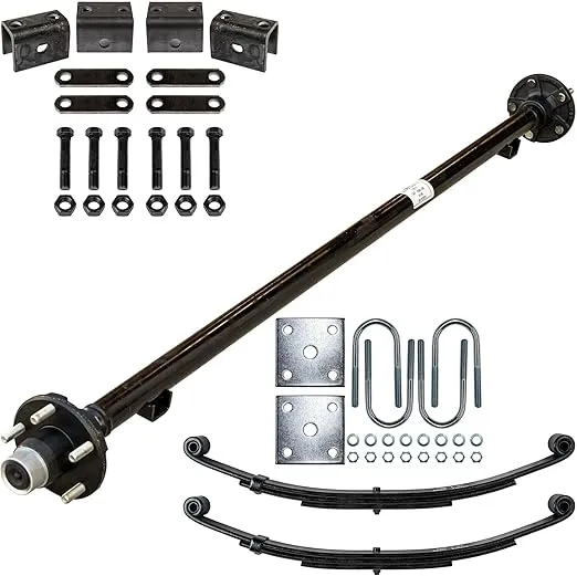 The Trailer Parts Outlet - 2000 lb Light Duty Single Trailer Axle Kit with Suspension - Leaf Springs, Hanger & U-Bolt Kit (71" Hubface - 58" Spring Center, 5x4.5 Bolt Pattern