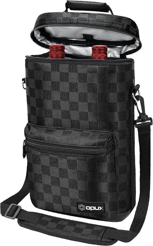opux Wine Bag 2 Bottle Wine Tote Carrier, Insulated Wine Cooler Bag for Travel Picnic, Leakproof Portable Bottle Padded Case, Wine Gifts For Women Men Wine Lovers Christmas, Black