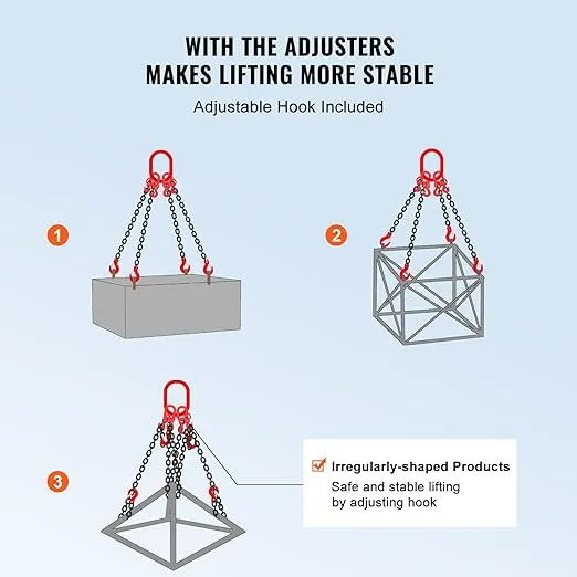 VEVOR Chain Sling, 1/4 inch x 5 ft Lifting Chains with Hooks, G80 Engine Chain Hoist Lifts, 6600 lbs/3 Ton Lifting Sling Chains for Engine Hoist, Engine Lift Chain with 4 Leg Grab Hooks and Adjusters