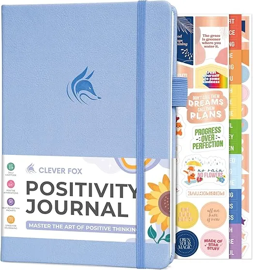 Clever Fox Positivity Journal – Daily Gratitude & Affirmation Journal with Prompts – Motivational Mental Health Journal for Women & Men with Habit Tracker – Lasts 6 Months, A5 Size (Periwinkle)