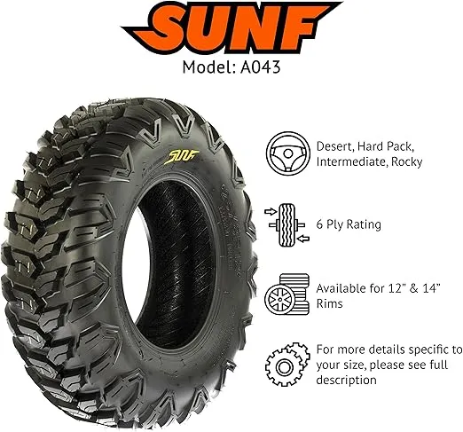SunF 26x9R12 26x9x12 Loose Over Hardpack ATV UTV Tire 6 PR Tubeless - A043