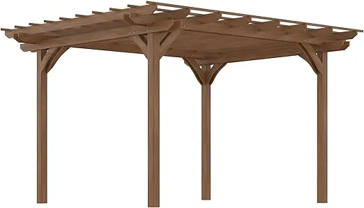 Outsunny 12' x 10' Outdoor Pergola, Wood Grape Gazebo for Climbing Plant Support, Garden, Patio, Backyard, Deck, Brown