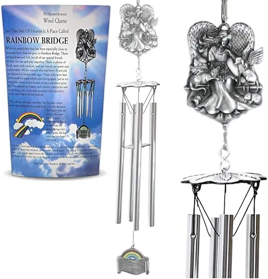 Rainbow Bridge Windchime - Pet Loss Sympathy Remembrance Wind Chimes - We Will Meet Again at Rainbow Bridge - 21 Inches Long