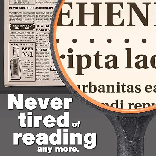 Magnifying Glass 10X Handheld Reading Magnifier with Cleaning Cloth-100MM Large Magnifying Lens with Non-Slip Soft Handle for Seniors Book Newspaper Reading and Kids Nature Hobby Exploration