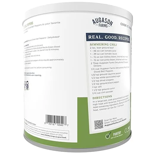 Augason Farms Dehydrated Red and Green Diced Bell Peppers Can, Emergency Food Supply, Everyday Meals, 113 Servings