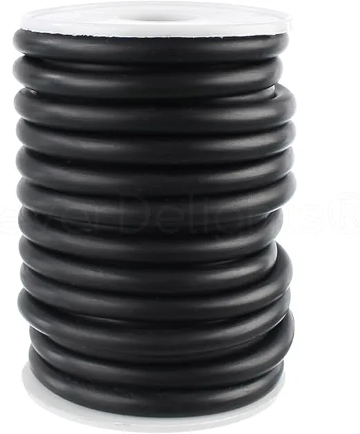 CleverDelights Solid Rubber Cord - 1/4" Diameter - 10 Feet - Buna 70 Durometer - Black - .25" Round