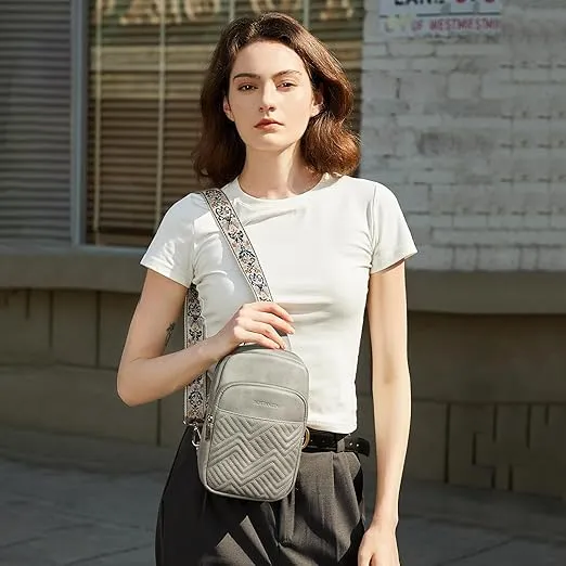 BOSTANTEN Sling Bag Quilted Crossbody Bags for Women Cross Body Purse Leather Fanny Pack with Adjustable Guitar Strap